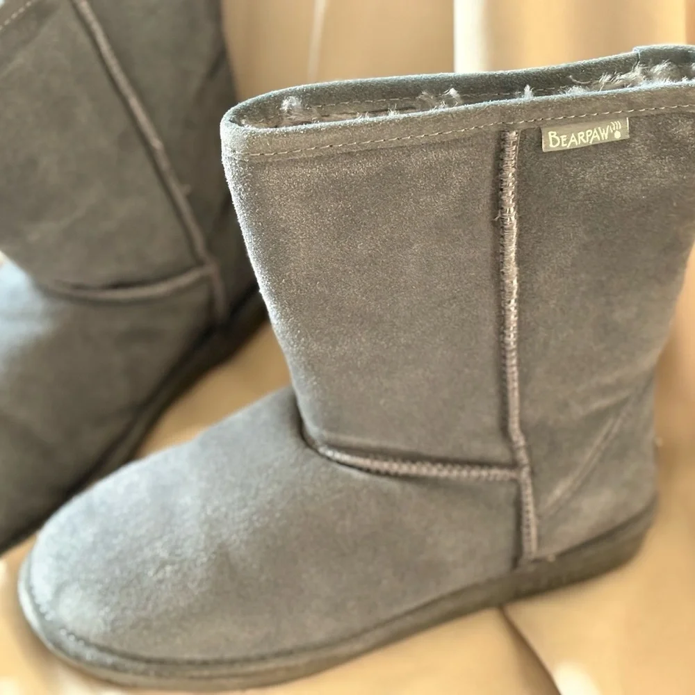BearPaw Women's Short Suede Winter Boots in Gray - Picture 2 of 6